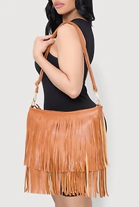 Faux Leather Fringe Crossbody Hobo Handbag