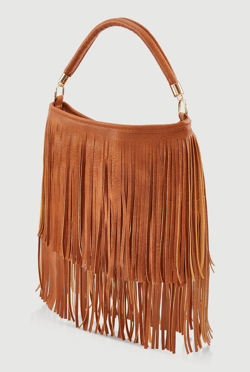 Faux Leather Fringe Crossbody Hobo Handbag