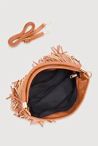 Faux Leather Fringe Crossbody Hobo Handbag