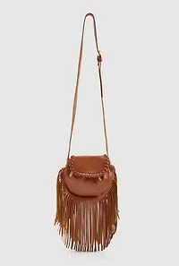 Decorative Stitch Flap Fringe Crossbody Bag