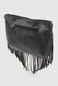 Womens Fringe Studded Crossbody Clutch Bag, Black