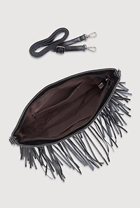 Womens Fringe Studded Crossbody Clutch Bag, Black