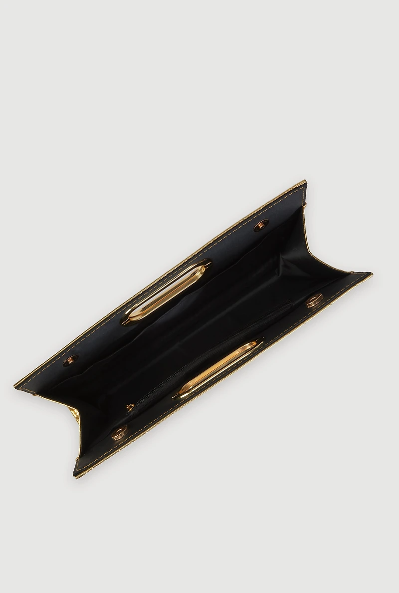 Basketweave Cut Out Handle Clutch