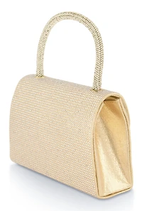 Womens Rhinestone Bow Convertible Handbag, Gold