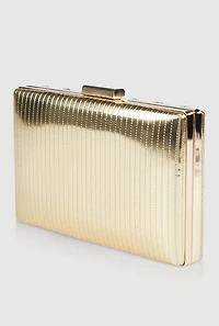 Womens Metallic Shadow Stripe Clutch, Gold