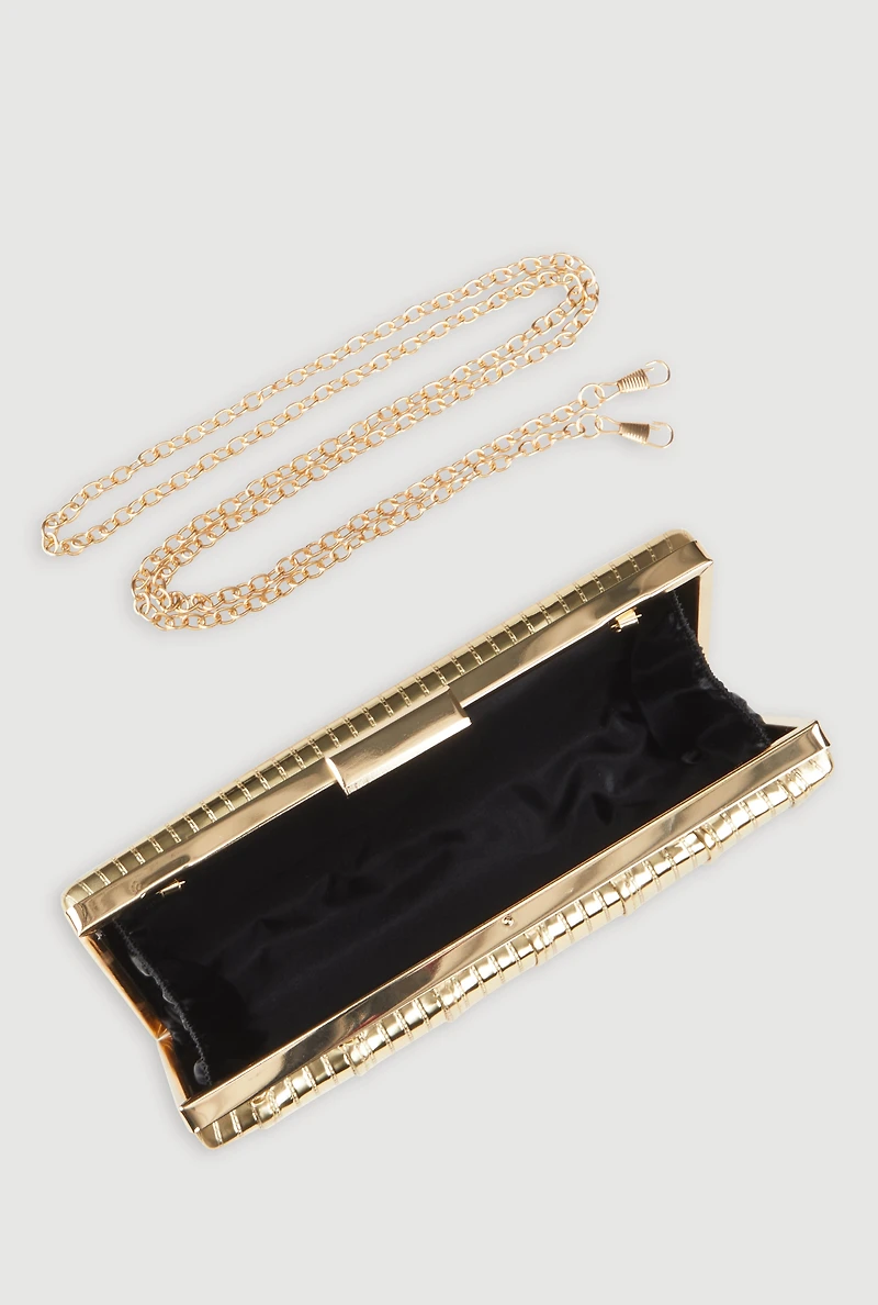 Womens Metallic Shadow Stripe Clutch, Gold