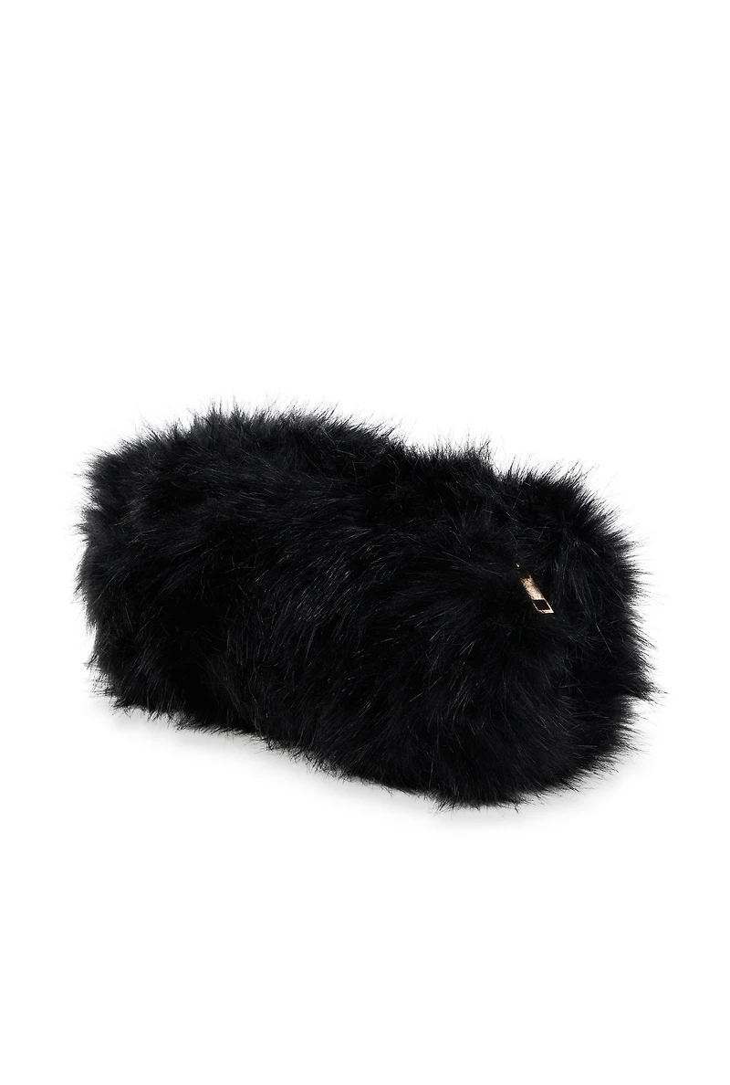 Womens Faux Fur Hand Muff Crossbody Bag, Black