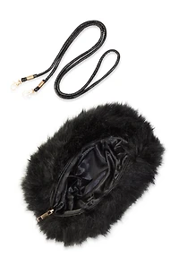 Womens Faux Fur Hand Muff Crossbody Bag, Black