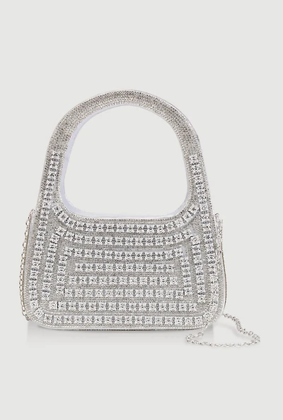 Womens Rhinestone Convertible Handbag, Silver