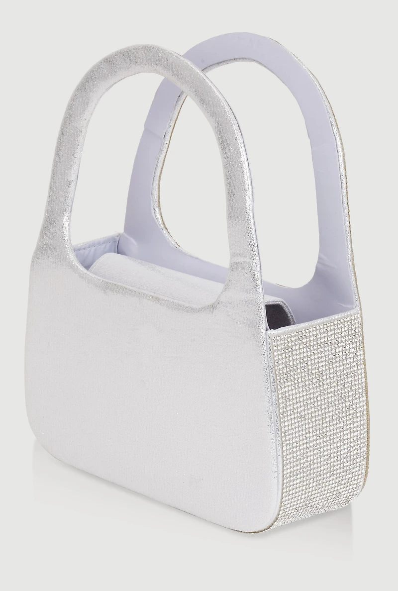 Womens Rhinestone Convertible Handbag, Silver
