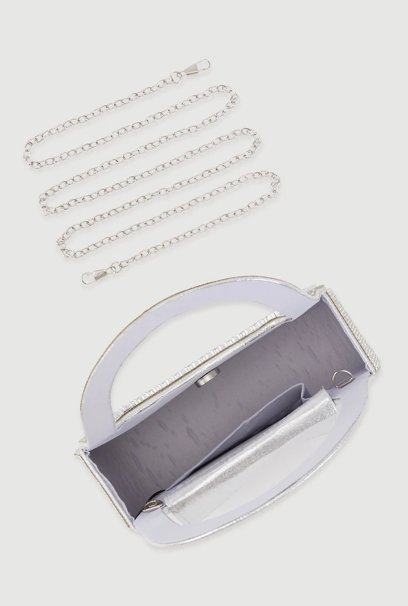 Womens Rhinestone Convertible Handbag, Silver