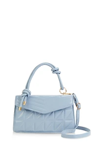 Womens Chevron Quilted Flap Crossbody Handbag, Blue