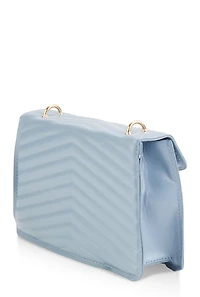 Womens Chevron Quilted Flap Crossbody Handbag, Blue