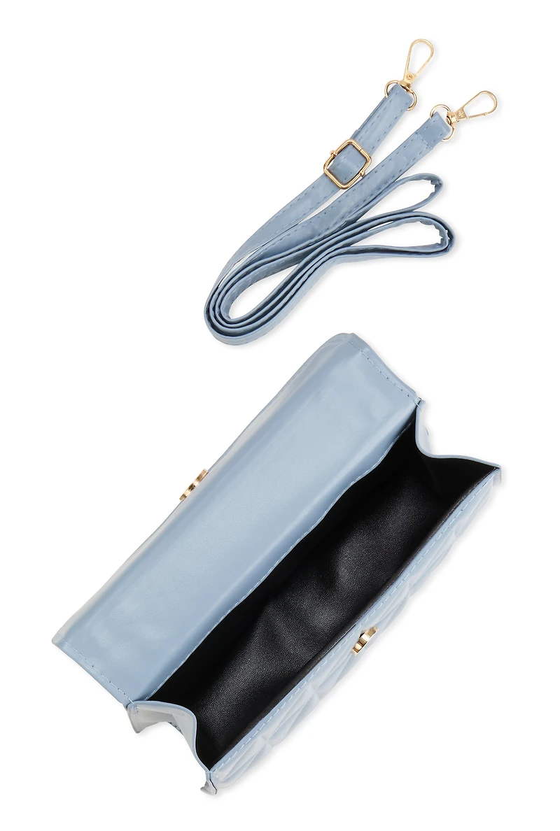 Womens Chevron Quilted Flap Crossbody Handbag, Blue