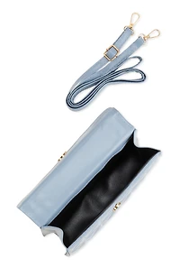 Womens Chevron Quilted Flap Crossbody Handbag, Blue