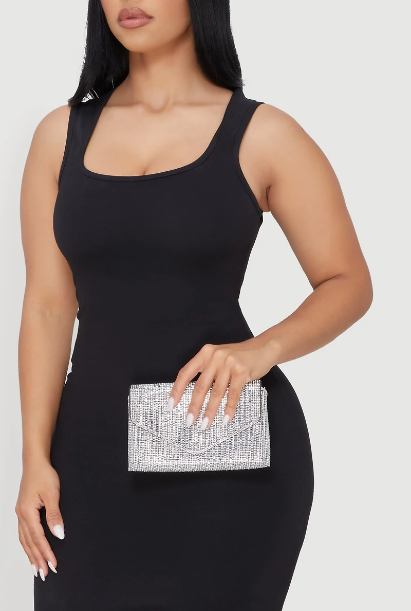 Rhinestone Envelope Clutch with Removable Strap