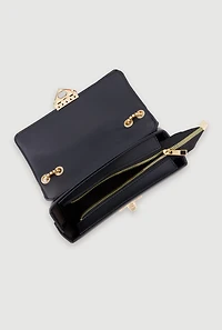 Metallic Chain Quilted Flap Crossbody Handbag