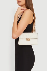 Metallic Chain Quilted Flap Crossbody Handbag