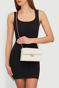 Metallic Chain Quilted Flap Crossbody Handbag