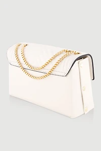 Metallic Chain Quilted Flap Crossbody Handbag