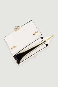 Metallic Chain Quilted Flap Crossbody Handbag