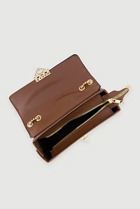 Metallic Chain Quilted Flap Crossbody Handbag