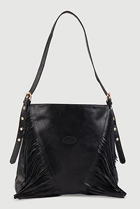 Faux Leather Fringe Hobo Bag