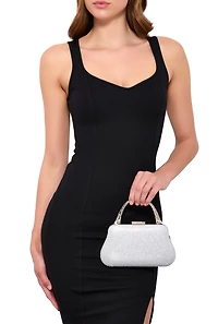 Womens Glitter Top Handle Convertible Crossbody Bag, Silver