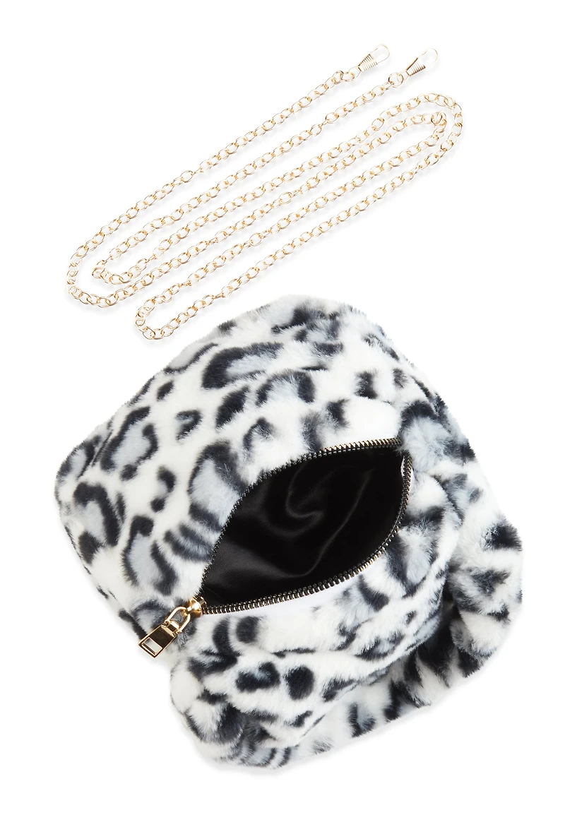 Womens Animal Print Faux Fur Convertible Handbag, Multi