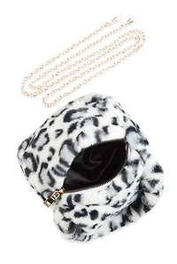 Womens Animal Print Faux Fur Convertible Handbag, Multi