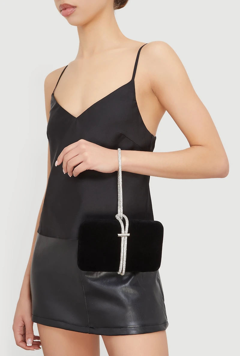 Encrusted Rhinestone Loop Strap Convertible Clutch