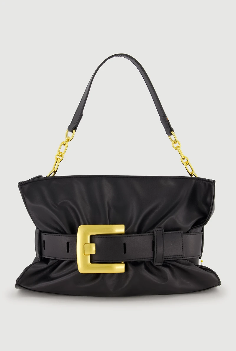 Buckle Detail Faux Leather Handbag