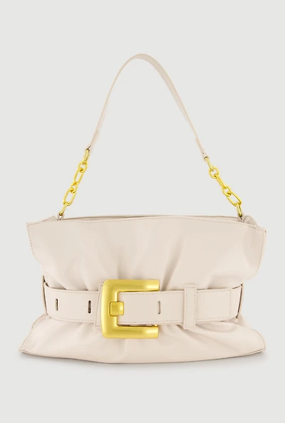 Buckle Detail Faux Leather Handbag