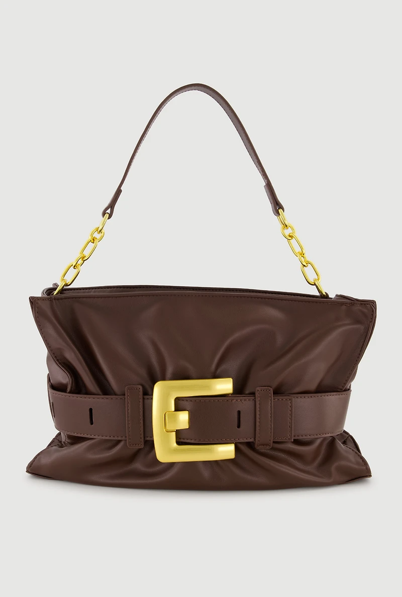 Buckle Detail Faux Leather Handbag