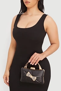 Rhinestone Bow Glitter Convertible Crossbody Bag