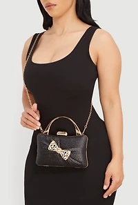 Rhinestone Bow Glitter Convertible Crossbody Bag