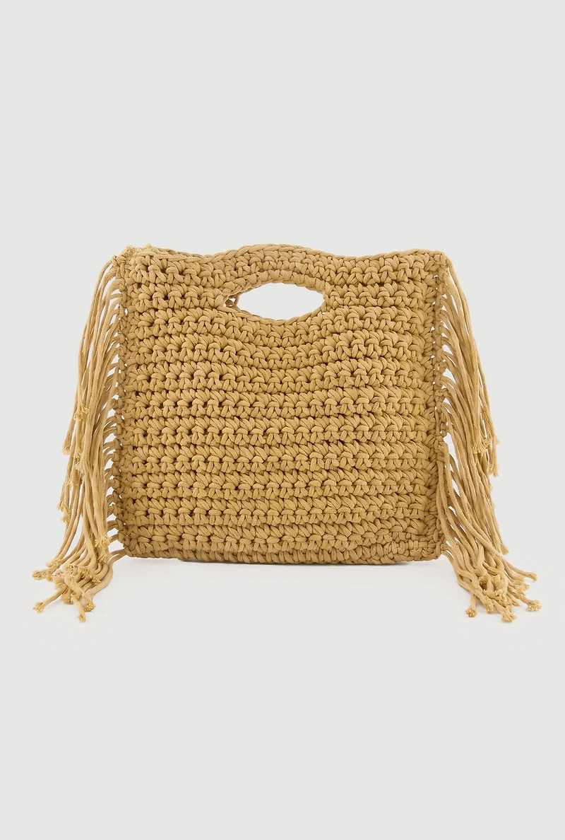 Fringe Crochet Handbag with Drawstring Pouch