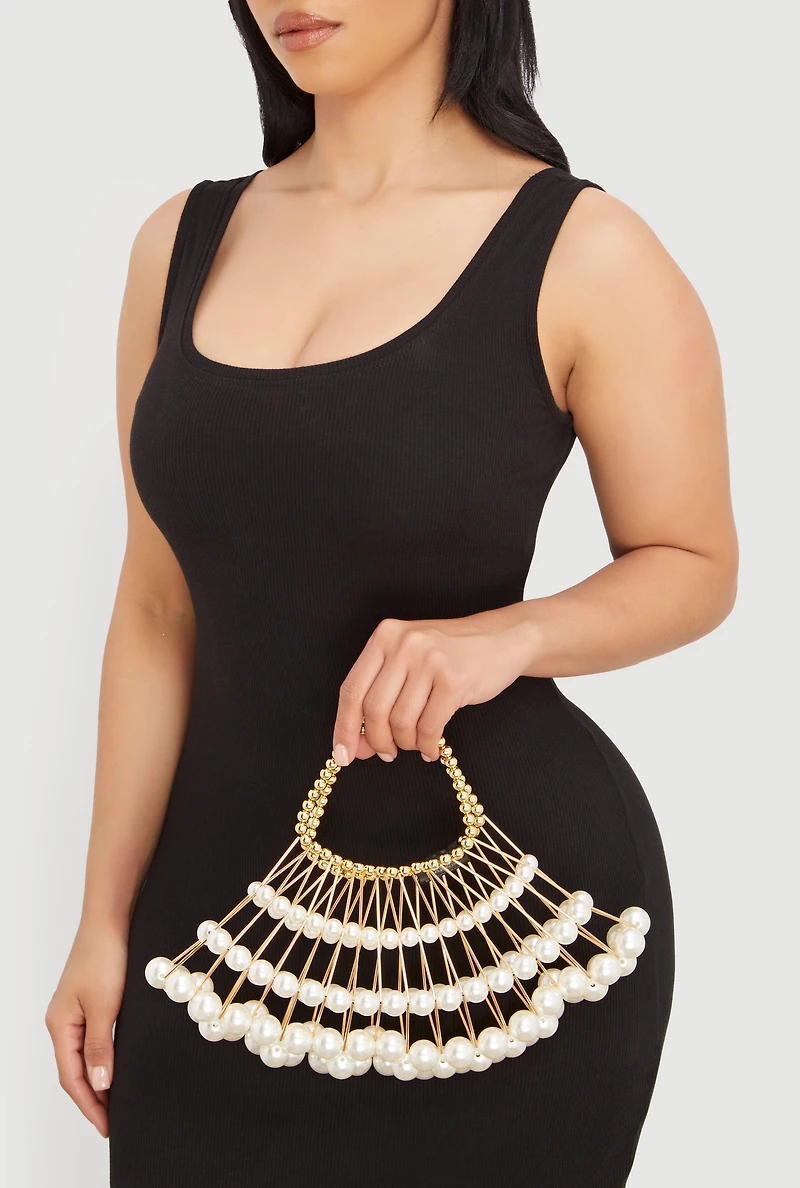 Caged Faux Pearl Handbag
