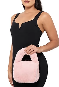Womens Faux Fur Convertible Crossbody Bag, Pink