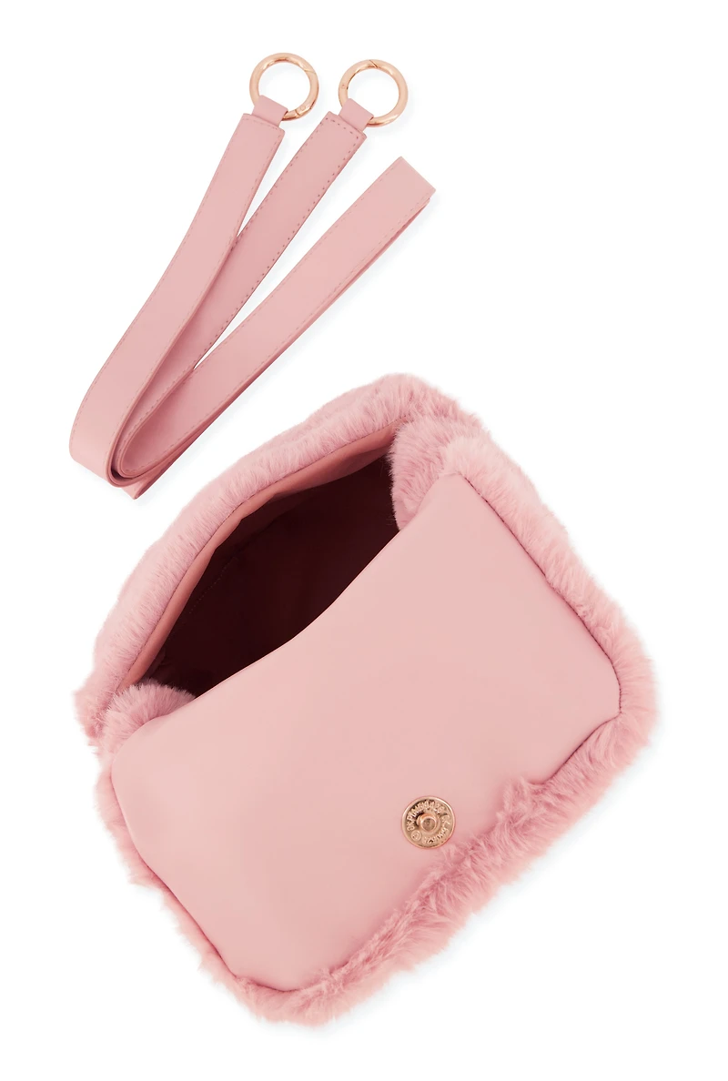 Womens Faux Fur Convertible Crossbody Bag, Pink