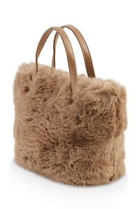 Womens Faux Fur Tote Bag, Brown