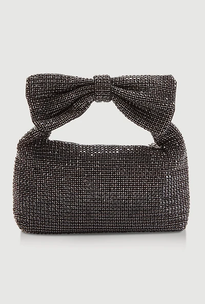 Bow Detail Rhinestone Mesh Shoulder Bag