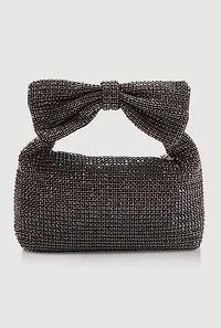 Bow Detail Rhinestone Mesh Shoulder Bag