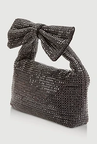 Bow Detail Rhinestone Mesh Shoulder Bag