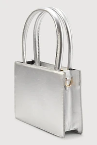Womens Triple Zipper Detail Convertible Handbag, Silver