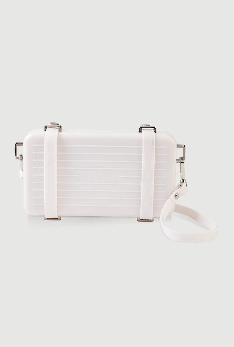Womens Hard Shell Crossbody Clutch Bag, White