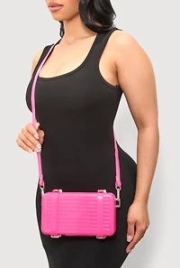 Womens Hard Shell Crossbody Clutch Bag, Pink