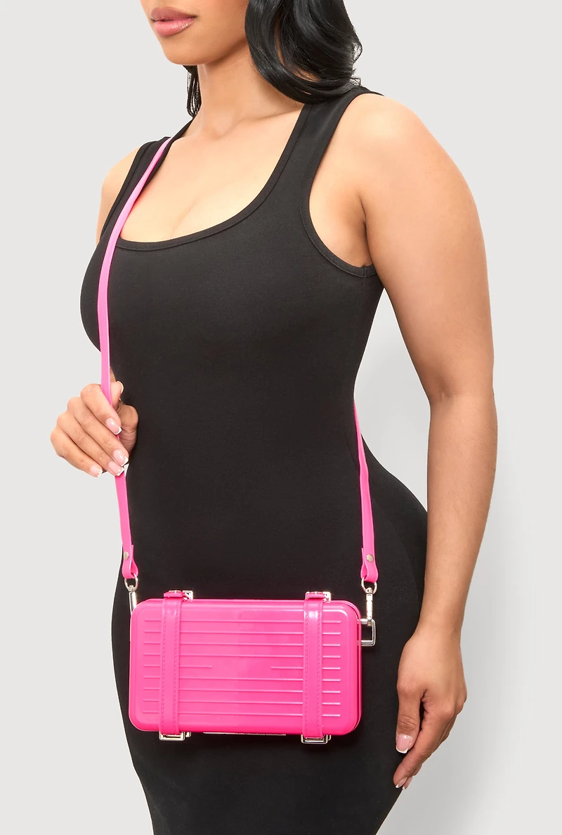 Womens Hard Shell Crossbody Clutch Bag, Pink