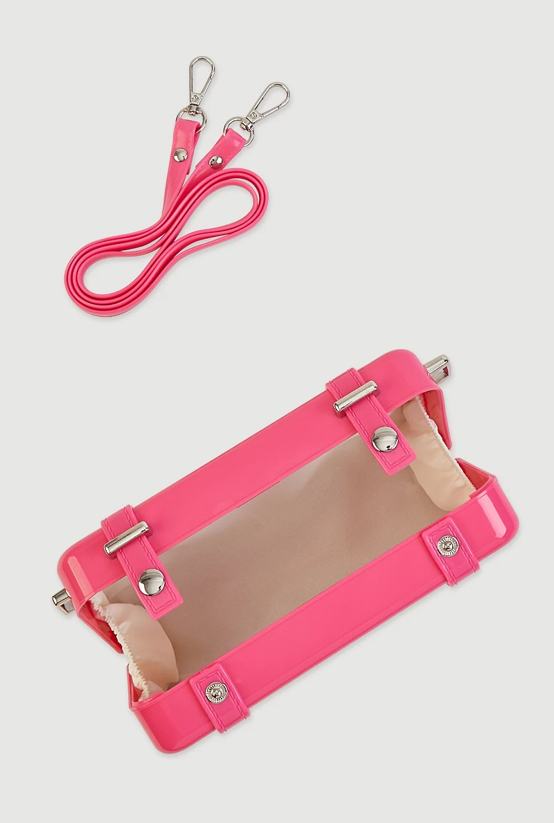 Womens Hard Shell Crossbody Clutch Bag, Pink