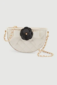 Womens Flower Bow Detail Quilted Crossbody Bag, White
